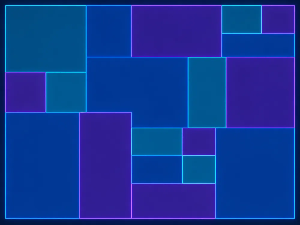 Rectangles of many sizes fitted into one tight box